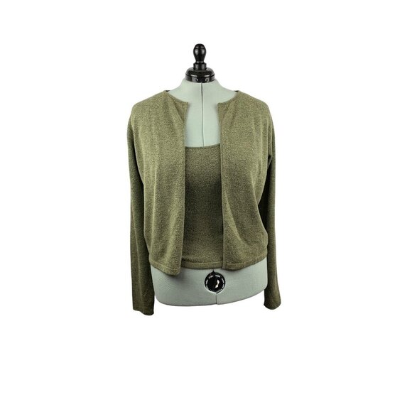Womens Olive Green Two-Piece Sweater Set  Sleeveless Tank Top & Cardigan  Size M - Picture 1 of 7